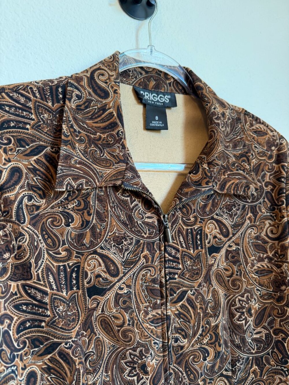 Briggs New York Vintage Y2K Brown Paisley Zip Jacket Blazer Retro 70s Size 8 - Picture 4 of 8